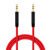 Аудио  кабель с 3,5 на 3,5 Am-Am (1,0м) тканевая оплетка, красный 3 контакта