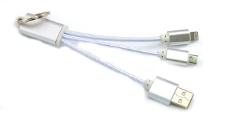 Кабель-брелок USB - microUSB, Apple Lightning серебристый